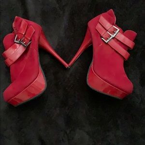 Red heel booties with straps